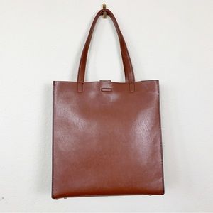 Banana Republic Tall Portfolio Structured Leather Tote Cinnamon Brown